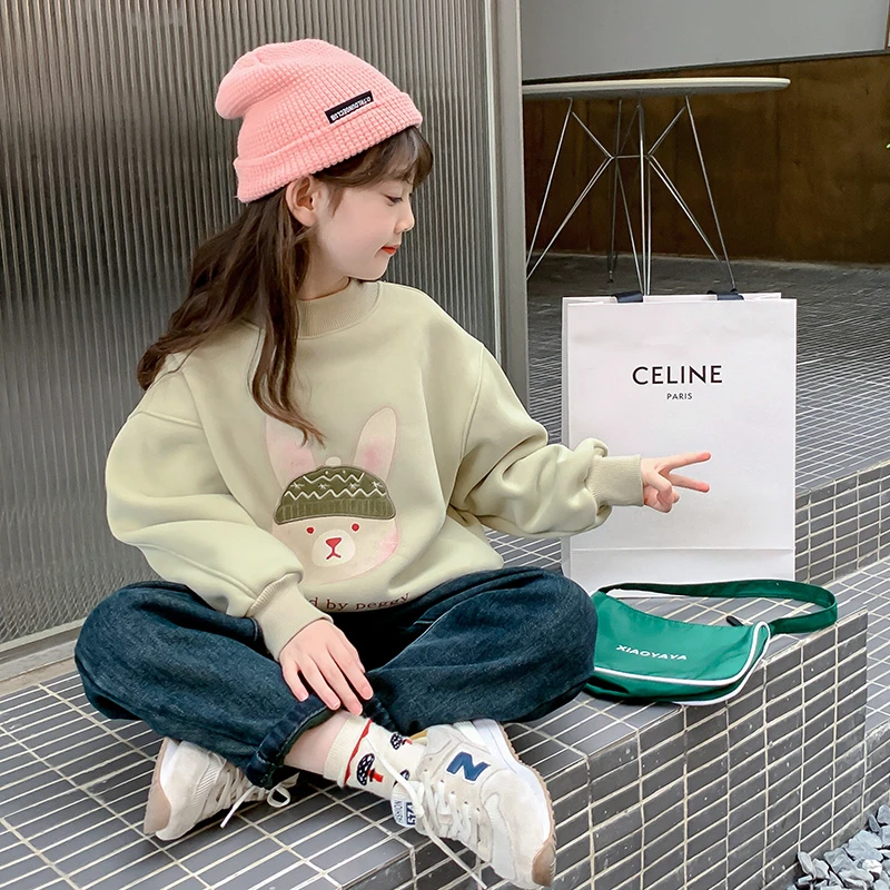 女童卫衣加绒冬装2023新款洋气秋冬款加厚冬季套头上衣4DJ5WY7605