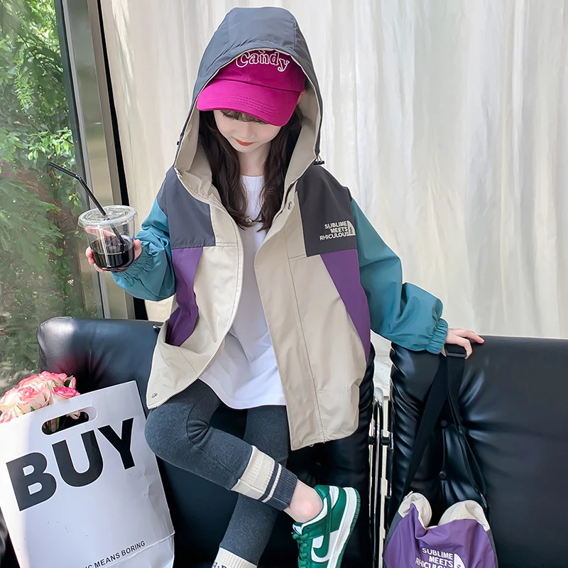 女童冲锋衣外套春秋款2023新款秋装洋气儿童连帽上衣潮3QJ9WT7461