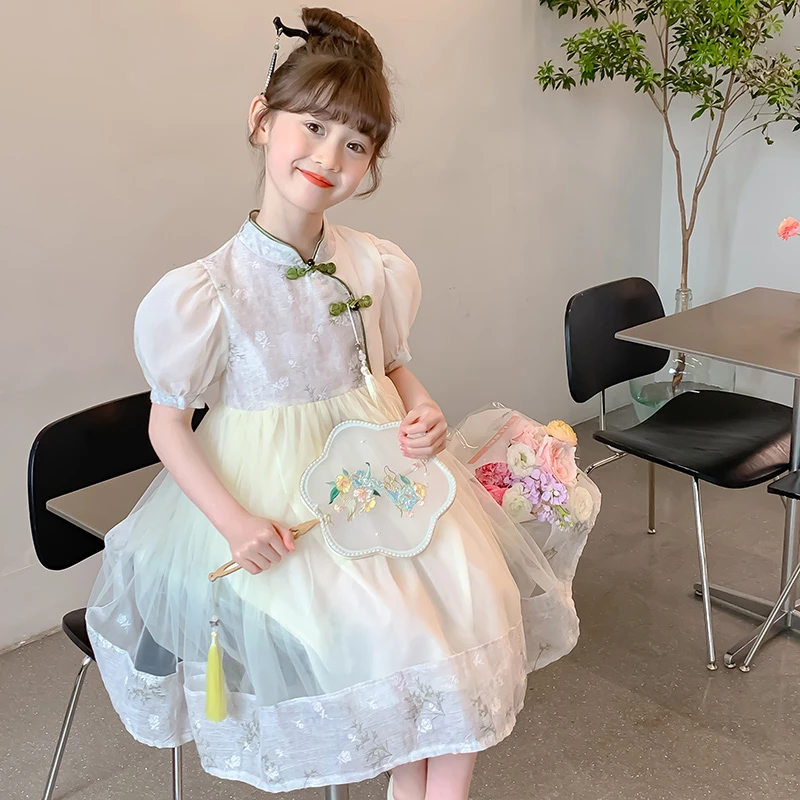现现女童连衣裙夏装2025新款儿童汉服裙子新中式中国风纱裙8299