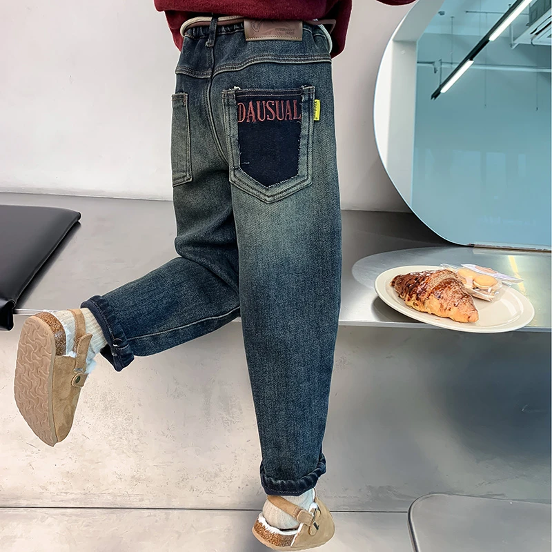 女童冬装加绒牛仔裤2023新款洋气儿童秋冬款加厚裤子3DJ10KZ7749