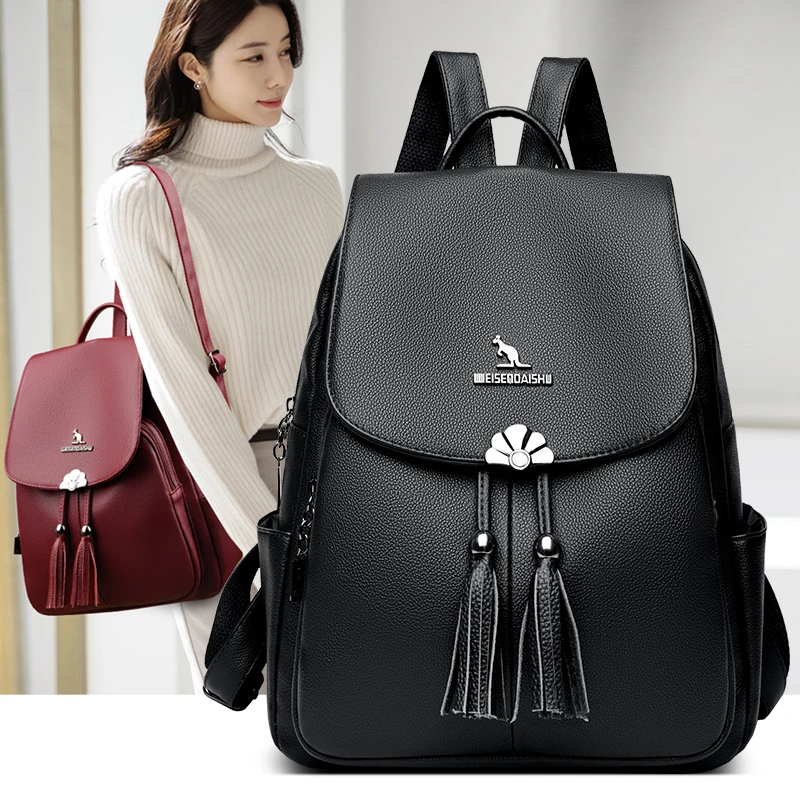 正品高档软皮双肩包女2025新款时尚百搭大容量旅行包休闲软皮背包