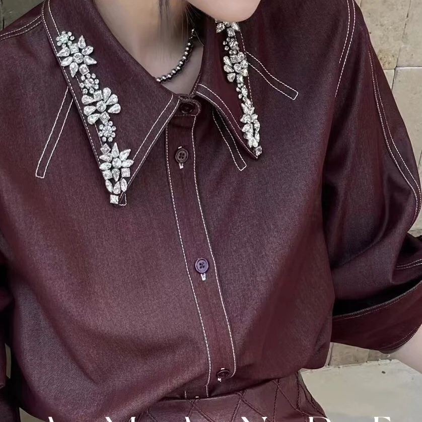 【锦瑟】时尚气质领钻安哥拉红色衬衫2673