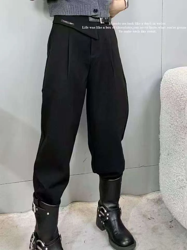 新款显瘦黑色加绒垮裤#2731