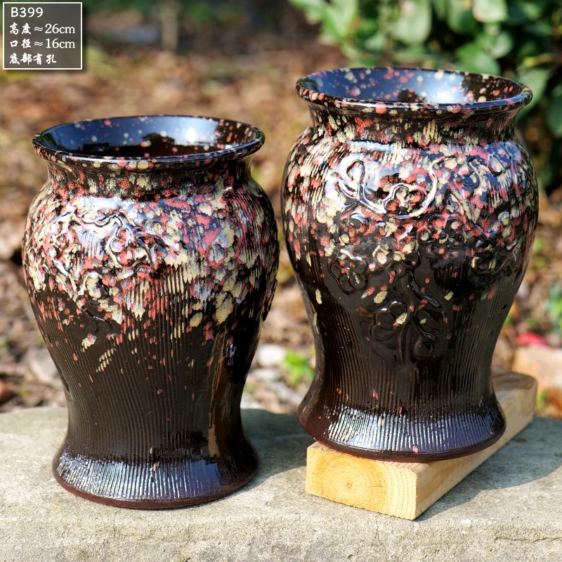 大口径多肉植物盆月季陶瓷花盆透气粗陶罐高筒老桩绿植陶盆B399