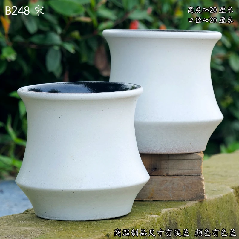 花盆陶瓷特大号白色简约北欧风家用绿植专用多肉盆B248宋白喇叭