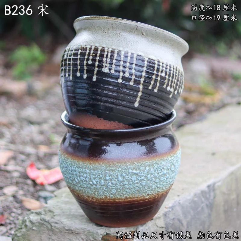 B236宋-简约轻奢白陶花盆北欧风绿植物粗陶盆器室内透气粗陶盆