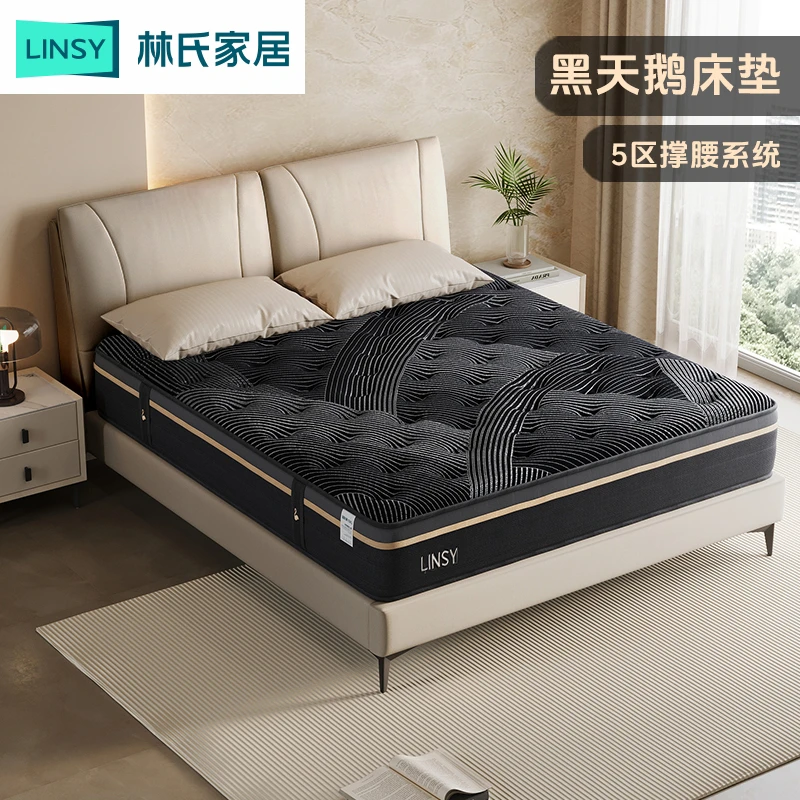 林氏家居头层牛皮主卧真皮大床高箱储物床网红家具黑天鹅-TPC366