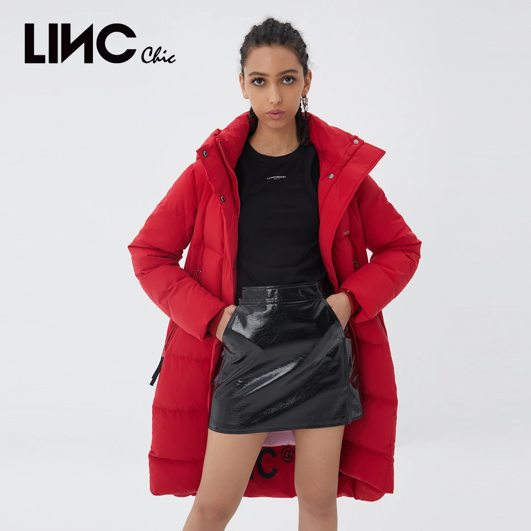 LINCCHIC/金羽杰新款中长款白色修身羽绒服冬季外套女Y21606191