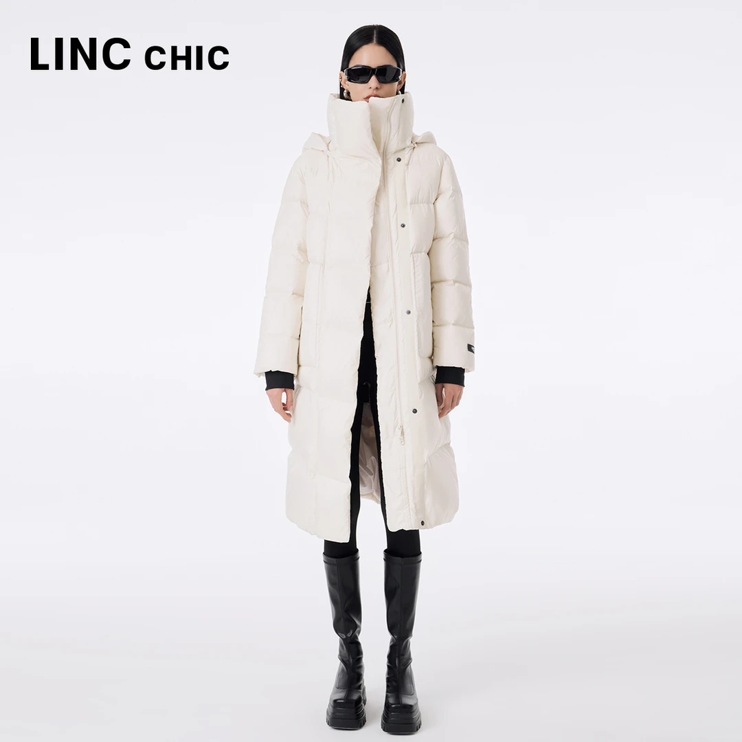 LINCCHIC金羽杰秋冬新品设计感连帽长款面包服羽绒服女Y23808243