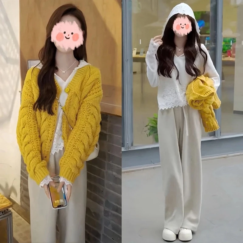 设计感休闲显瘦秋冬套装女2024年秋款洋气百搭针织毛衣高腰阔腿裤