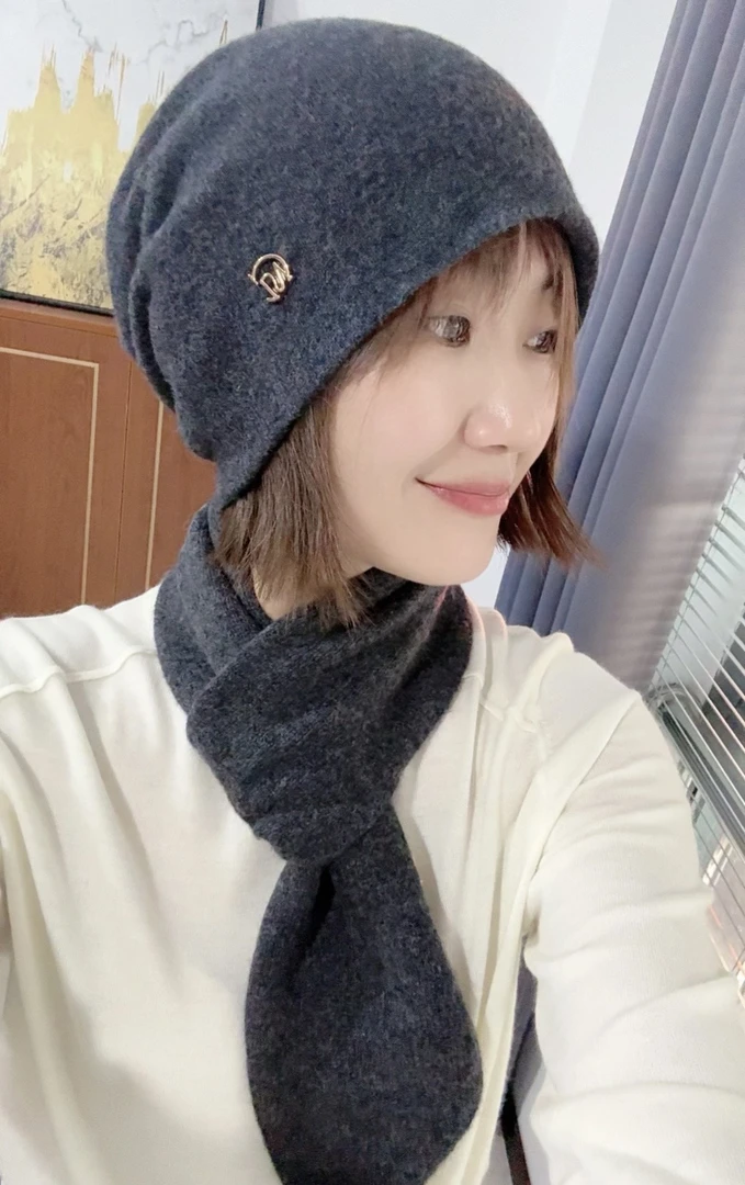 纯山羊绒堆堆帽围巾秋冬季针织保暖