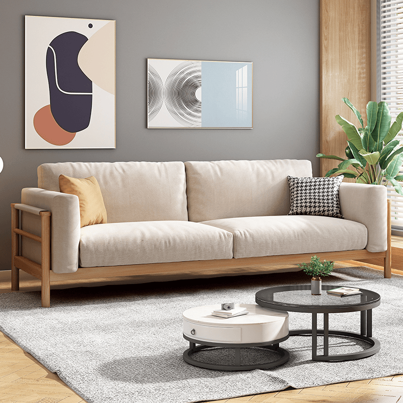 北欧乳胶实木布艺沙发客厅小户型三人位可拆洗简约现代日式侘寂风