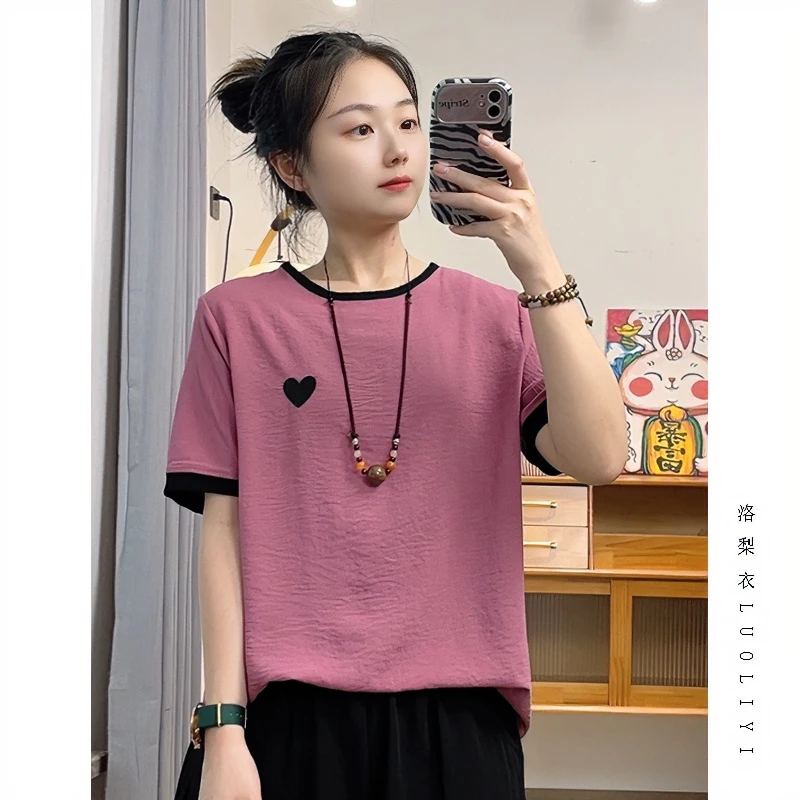 夏季新款短袖t恤女宽松休闲五分袖百搭时尚半袖文艺刺绣女士上衣