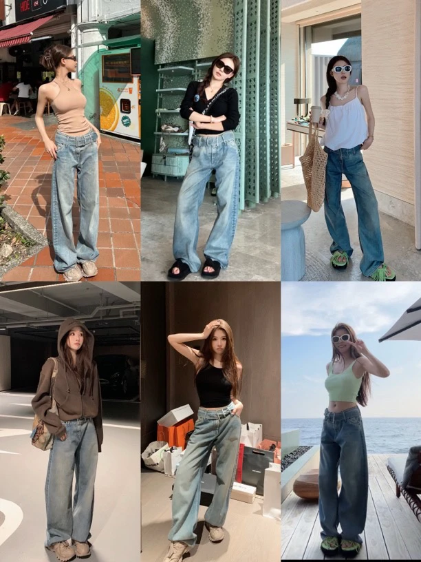 WENWAN 24新款！开场神裤 设计款腰带直筒高腰显瘦牛仔裤