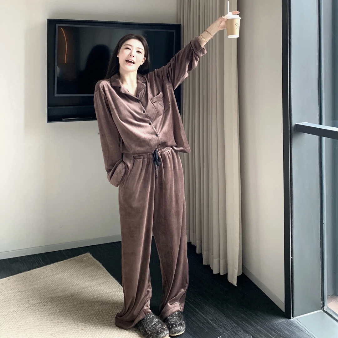 【天花板品质】温暖居家亲肤深咖色睡衣套装