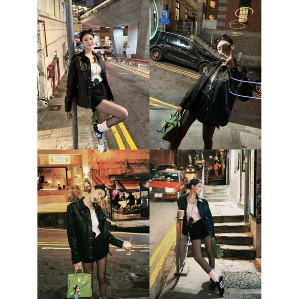 【炸场私服皮衣 无同款】重工高级黑色纽扣翻领宽松皮衣