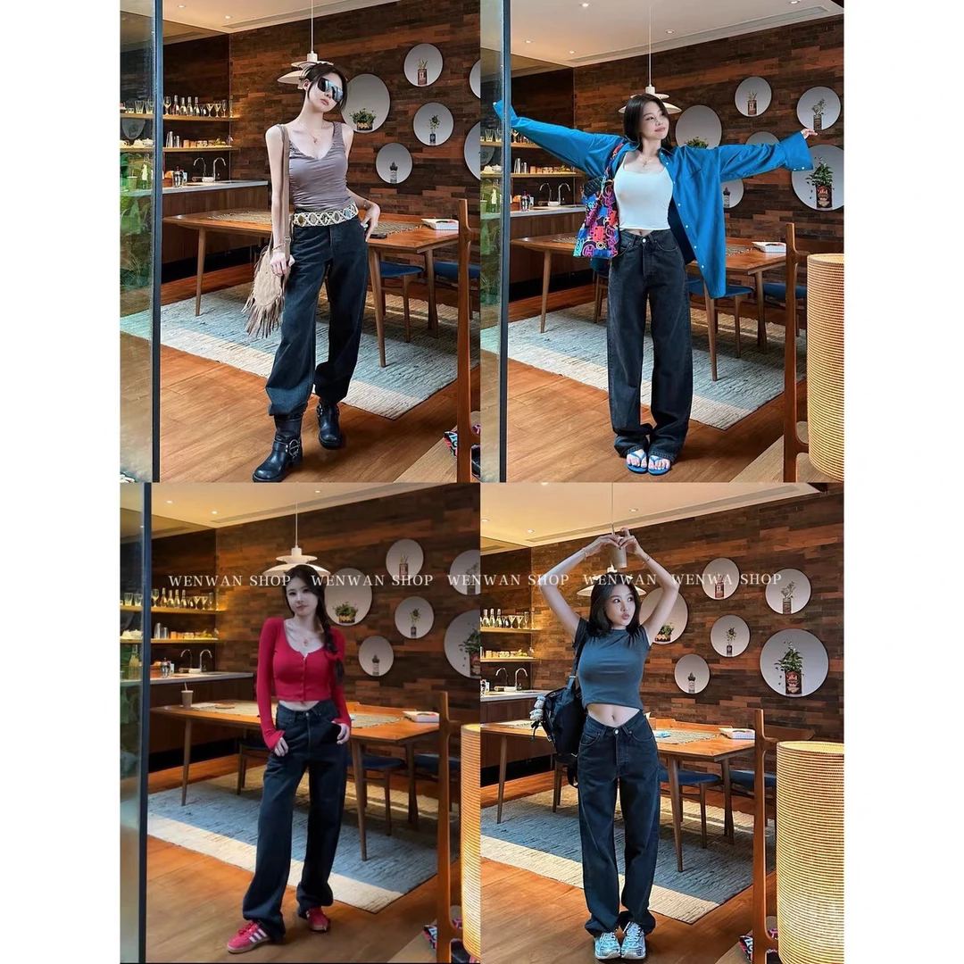 【24ss rose百万裤】V腰黑色水洗中腰牛仔裤