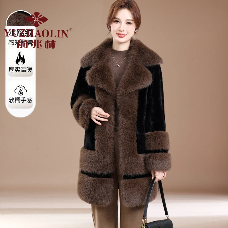 俞兆林中老年贵夫人仿仿貂绒仿皮草外套时尚妈妈装加厚海宁皮毛一