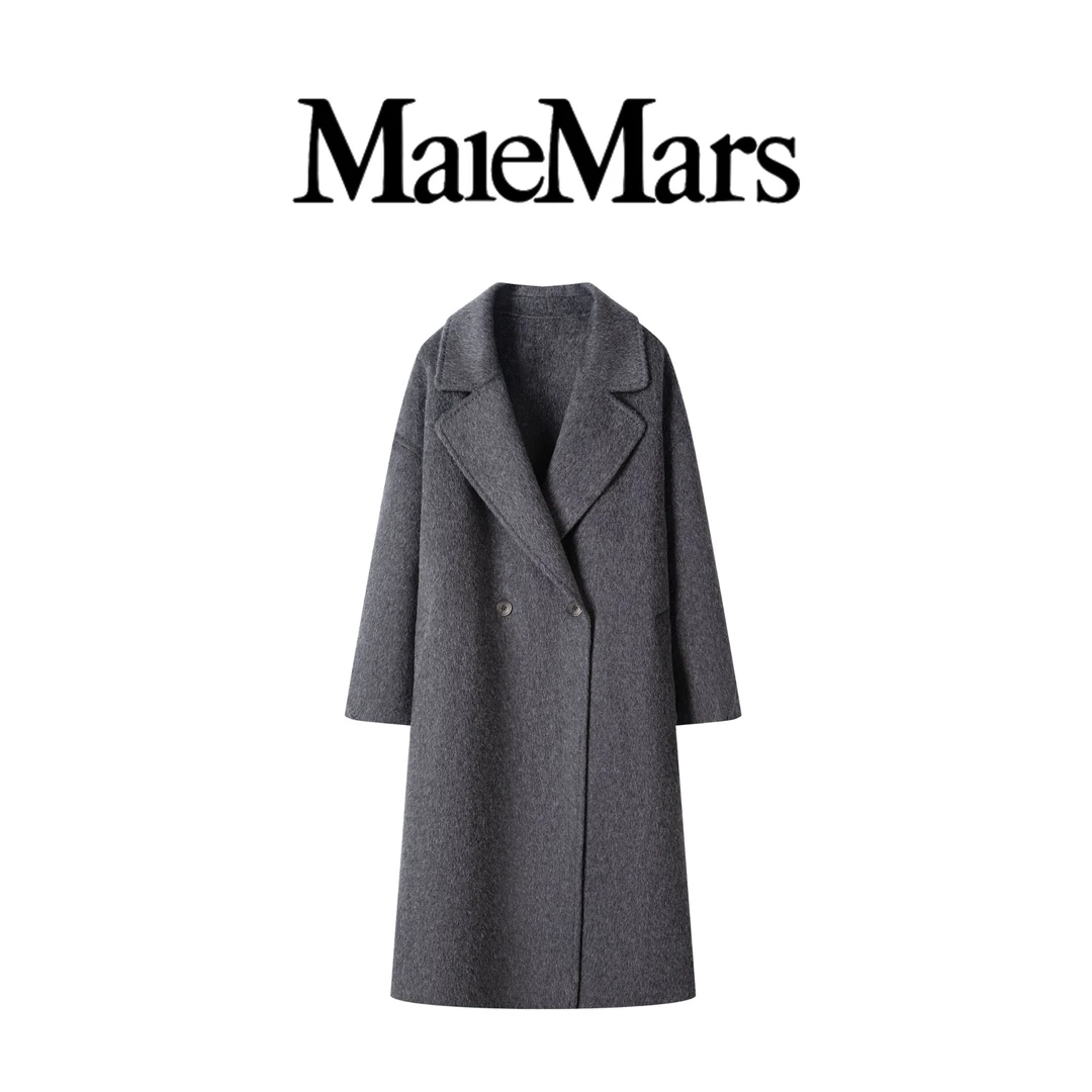MaleMars/玛尔萨思骆驼绒蚕丝双面时尚百搭毛呢长款双面呢55132