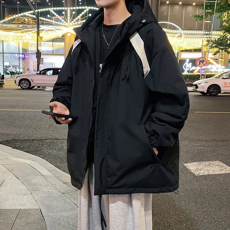 棉衣男秋冬新款连帽宽松港风ins加厚休闲百搭加棉男外套胖胖服