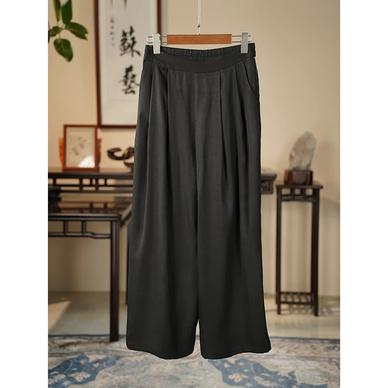 【京华苏艺】高定双面重缎女士私定桑蚕丝时尚黑色阔腿裤-68506