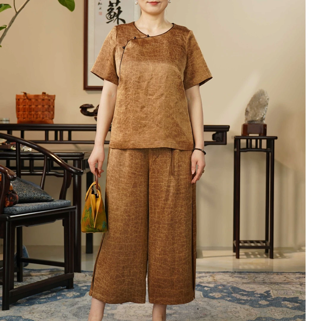 【京华苏艺】夏季新款女士新款桑蚕丝香云纱套装气质时尚-68436