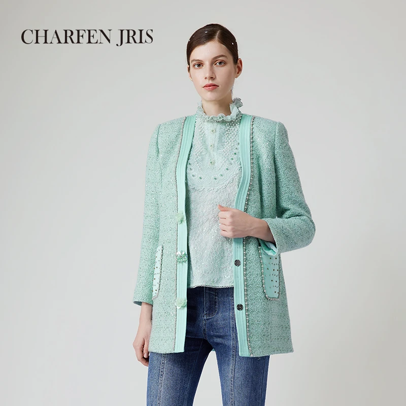 【诗语专属】朝峰新款气质宫廷珍珠小香风收腰外套FJE3B617-6026A