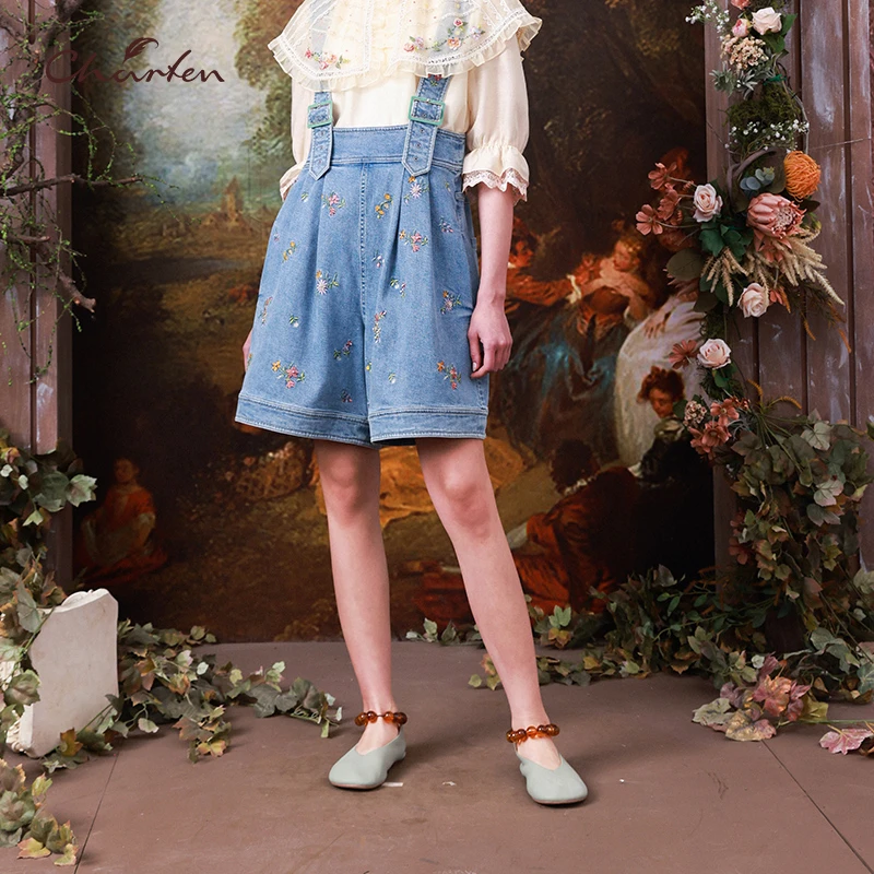 朝峰原创设计时尚个性背带阔腿短裤女CFC3A307-310P