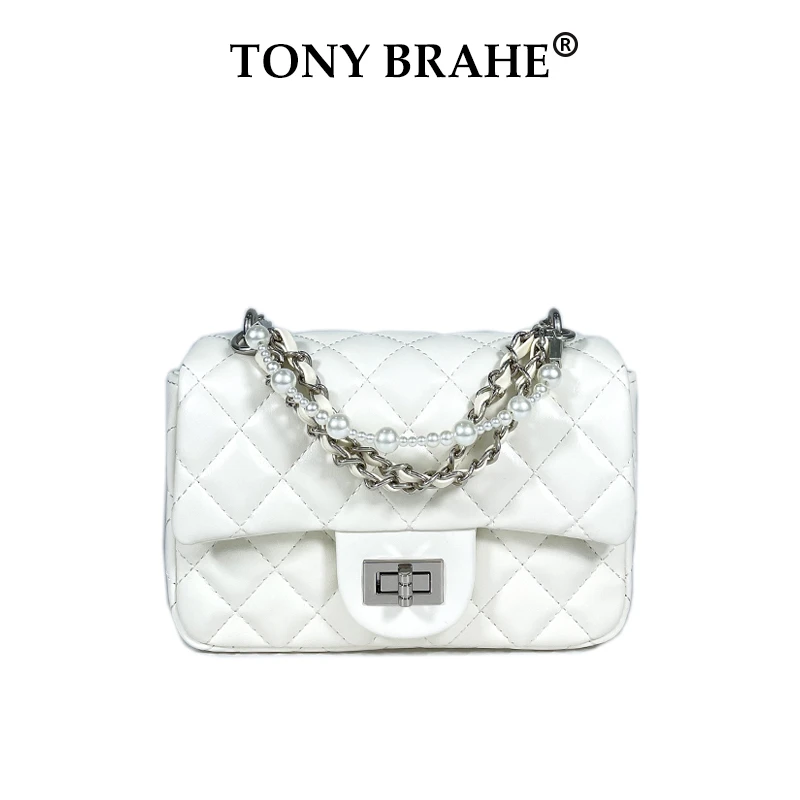 『椰奶白』轻奢质感时尚流行珍珠链 条方胖子包包