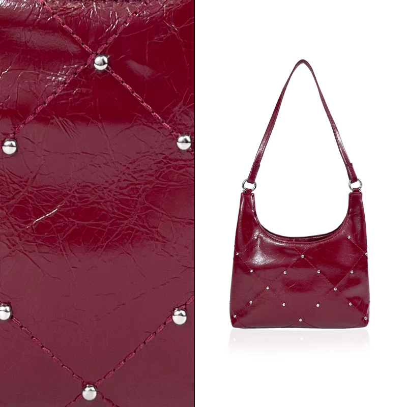 『慕光红』小众设计个性铆钉单肩斜挎包