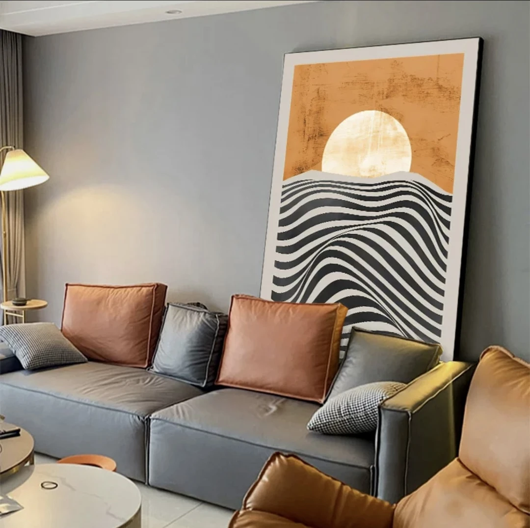 肌理板画复古抽象日出高级感线条适合挂沙发背景餐厅书房装饰画