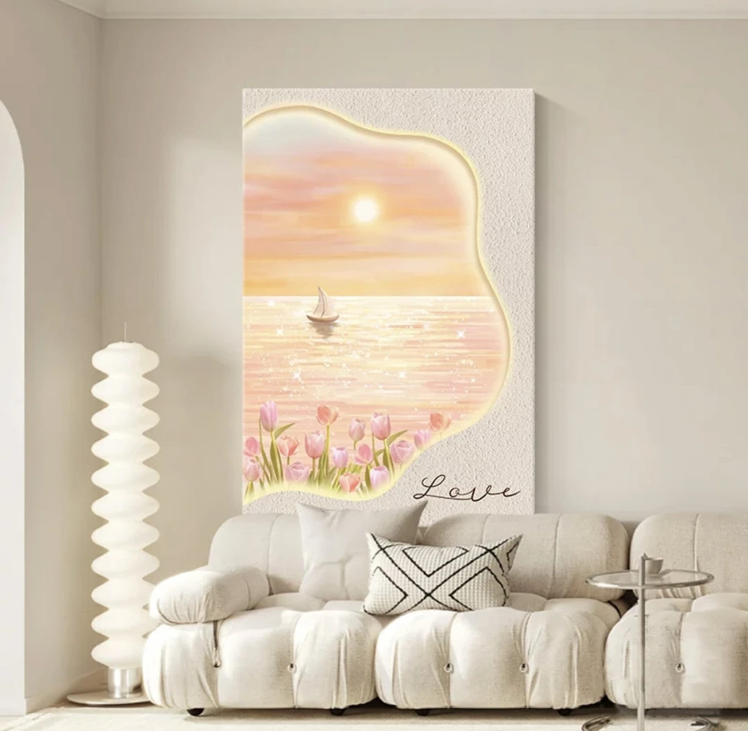 奶油风小清新郁金香AB款肌理板画玄关北欧风格走廊轻奢简约装饰画