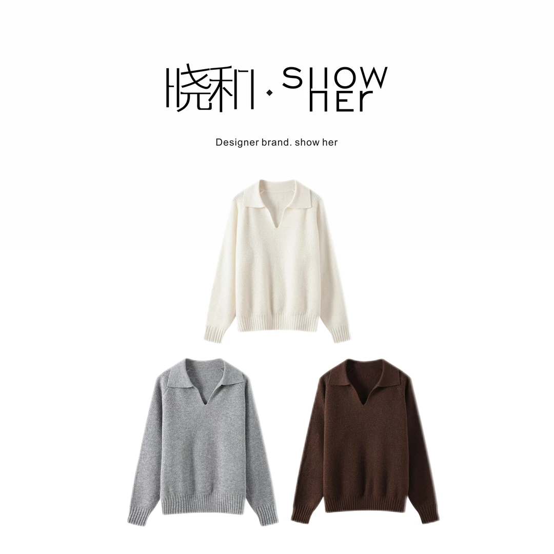 SHOW HER 【佛罗伦萨】24s新款百搭休闲v翻领宽松毛衣
