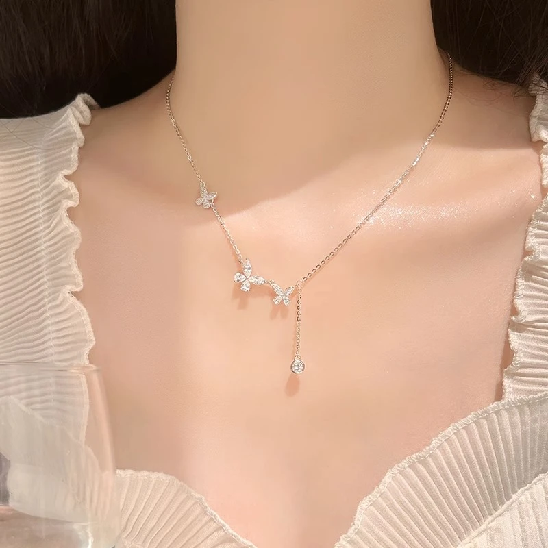坠链均足银 999纯银蝴蝶项链女款轻奢百搭520情人节礼物送女朋友