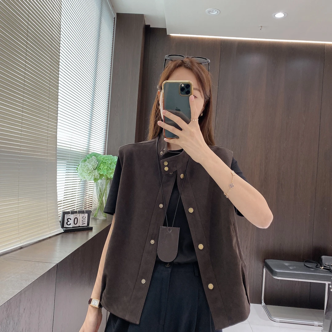 IMFLY金小金自制 马夹DYW7315美拉德立领马甲女秋季叠穿坎肩外套