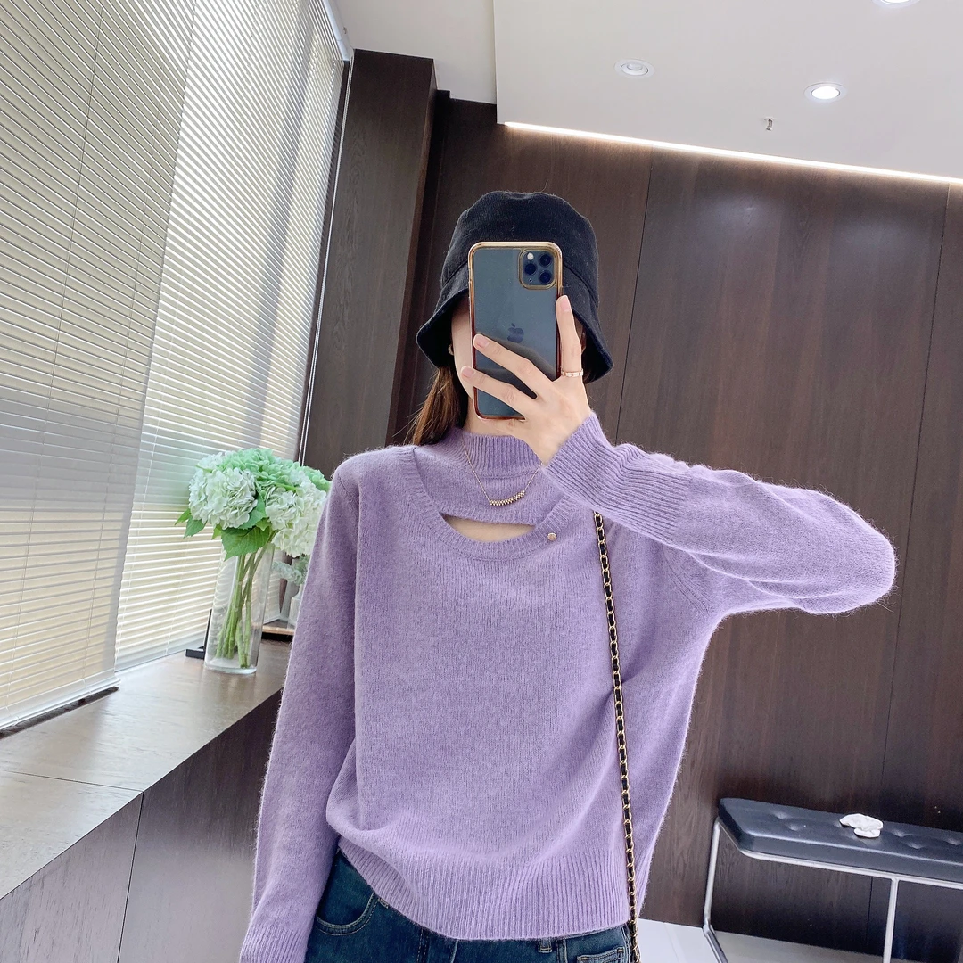 IMFLY金小金自制 绵羊毛衫DYW7979镂空半高领毛衣女冬季时髦上衣