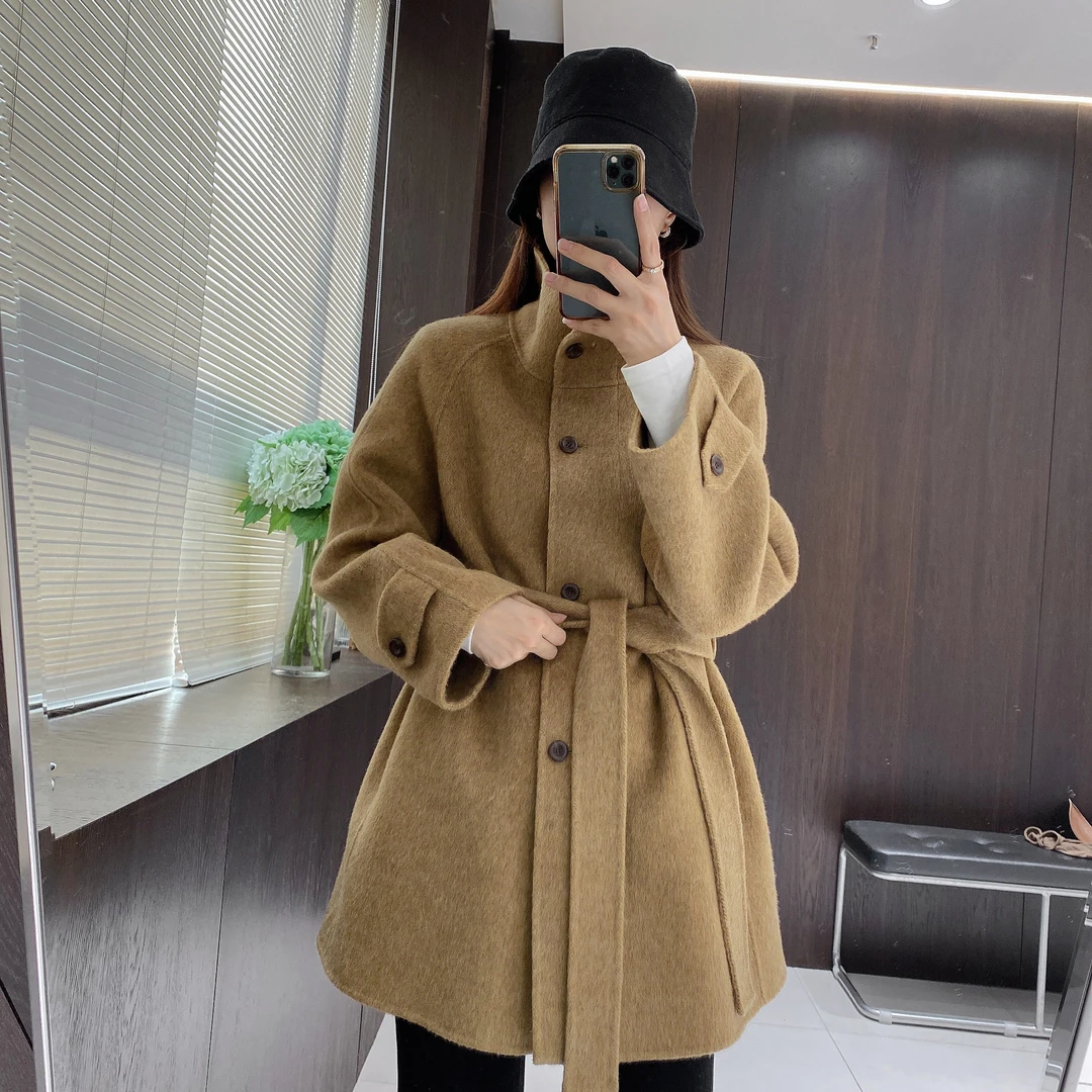 IMFLY金小金自制 绵羊毛外套DYW7915双面呢系带大衣女冬装上新款