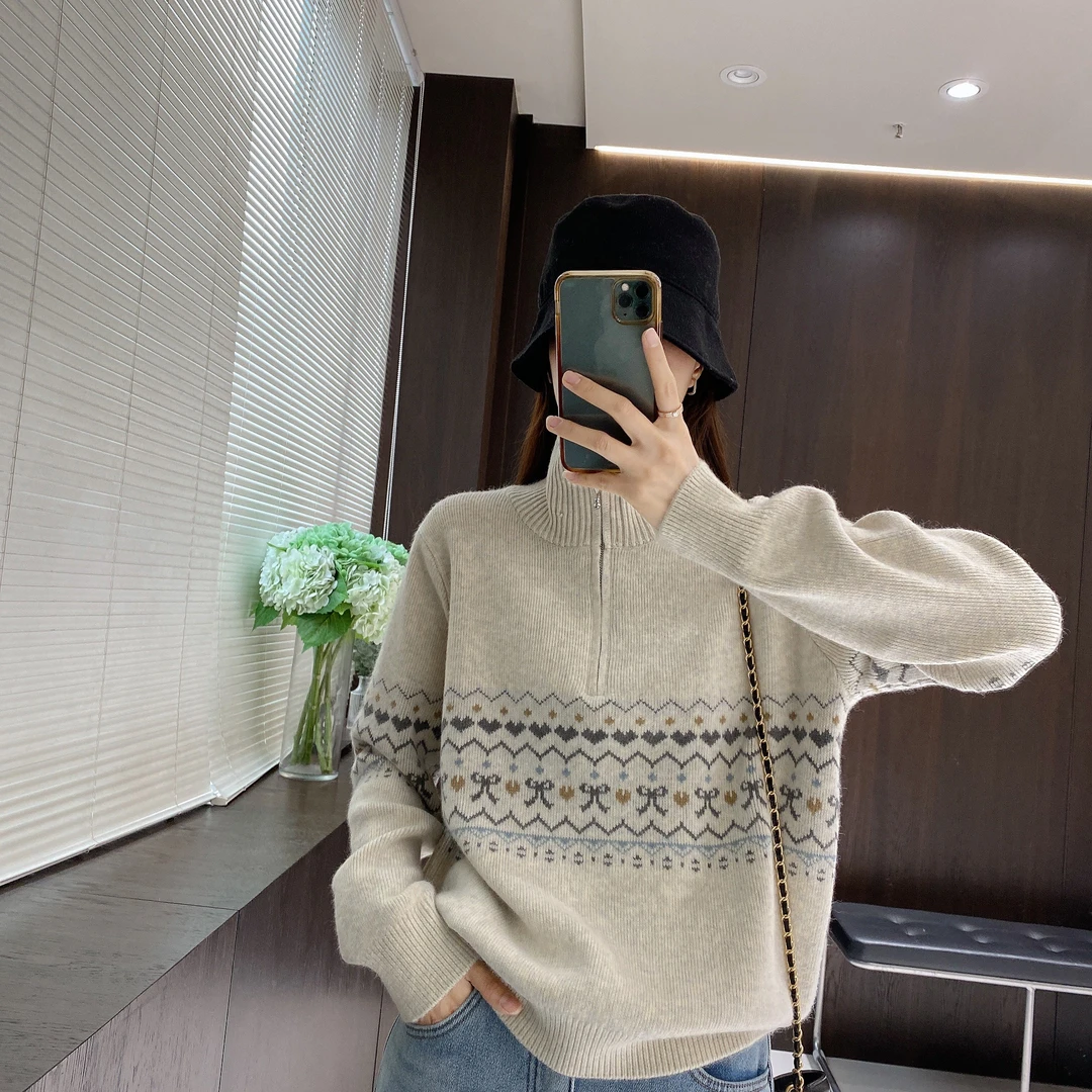 IMFLY金小金自制 针织衫DYW7837时尚休闲翻领复古套头毛衣女秋冬