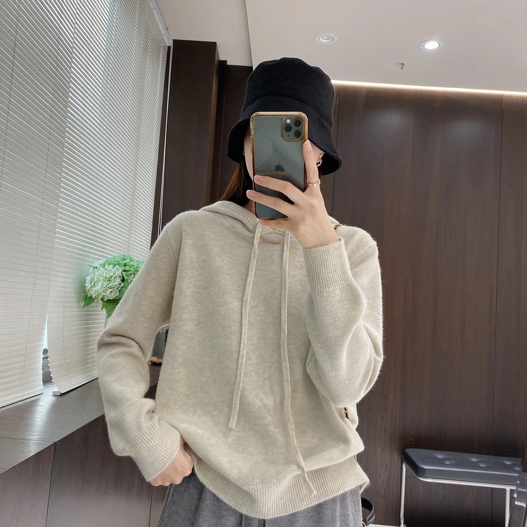 IMFLY金小金自制 针织衫DYW7882连帽衫女秋冬季宽松软糯毛衣外套