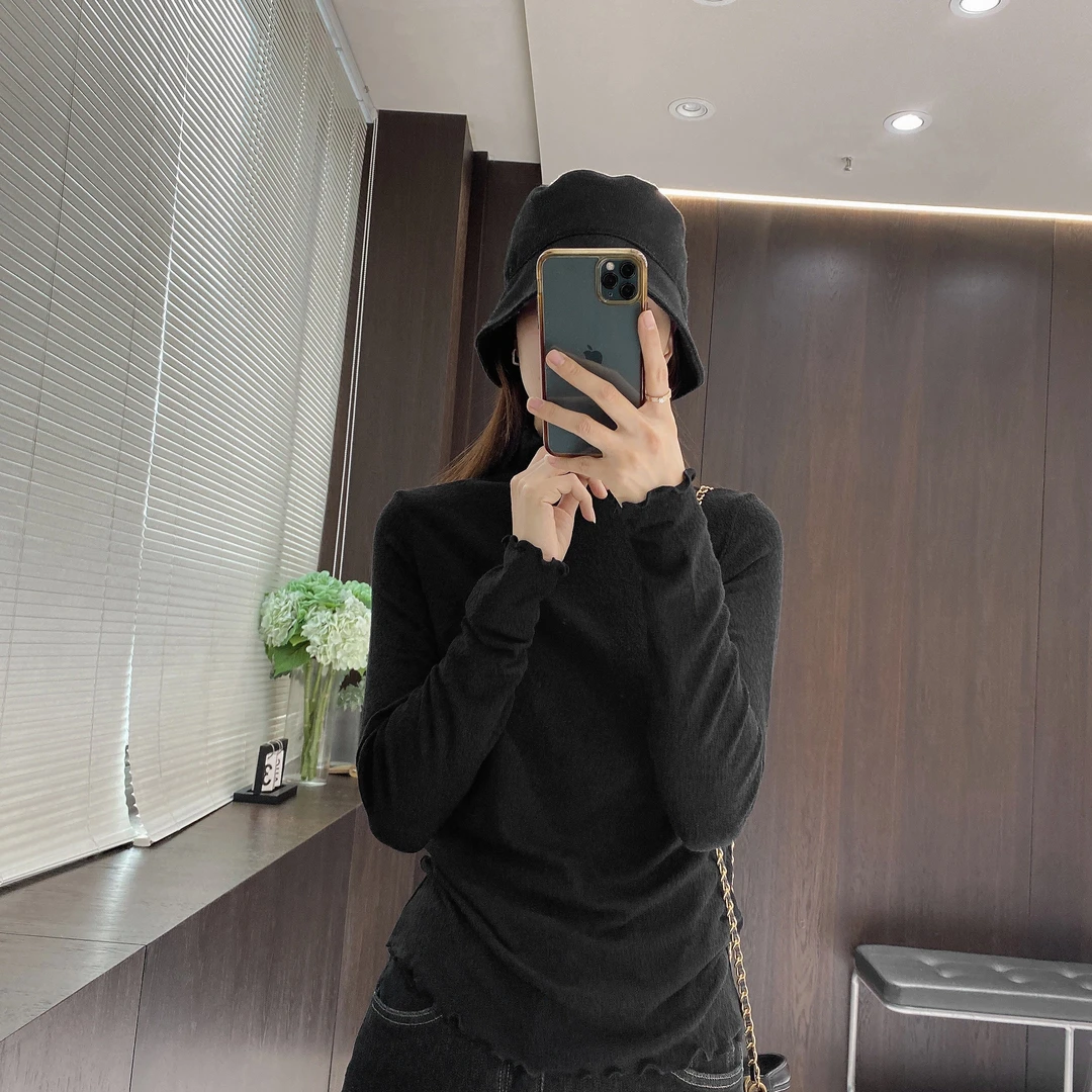 IMFLY金小金自制 打底衫DYW7818荷叶边小衫女秋冬季修身内搭上衣