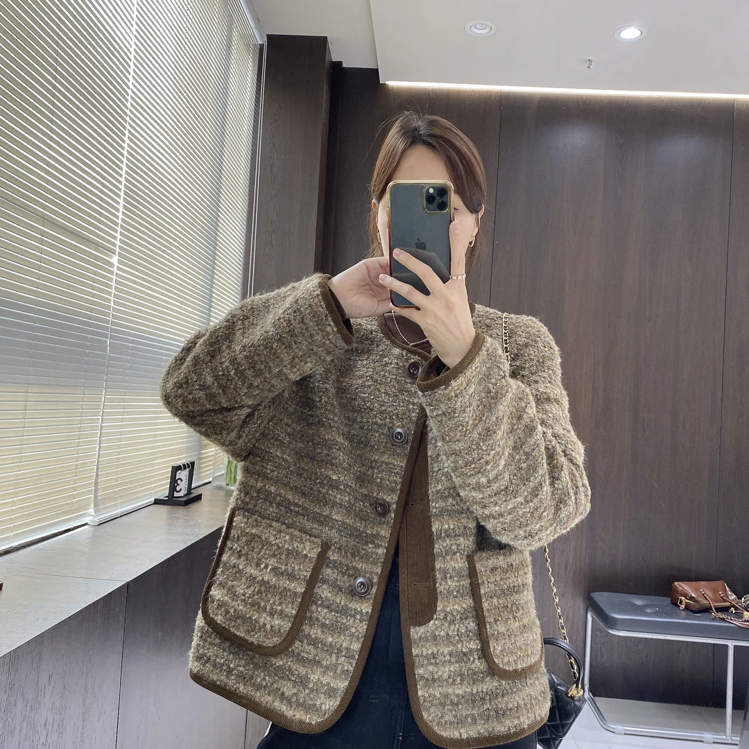 IMFLY金小金自制 外套DYW7750秋冬季小香风圈圈毛条纹时尚上衣女