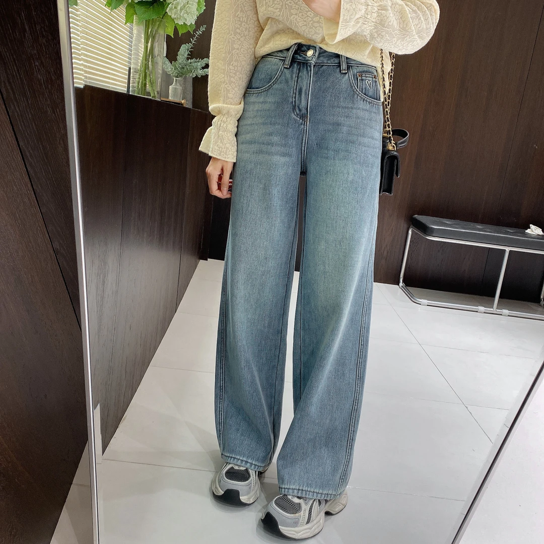 IMFLY金小金自制 加绒牛仔裤DYK2327窄版阔腿神裤女冬季保暖长裤