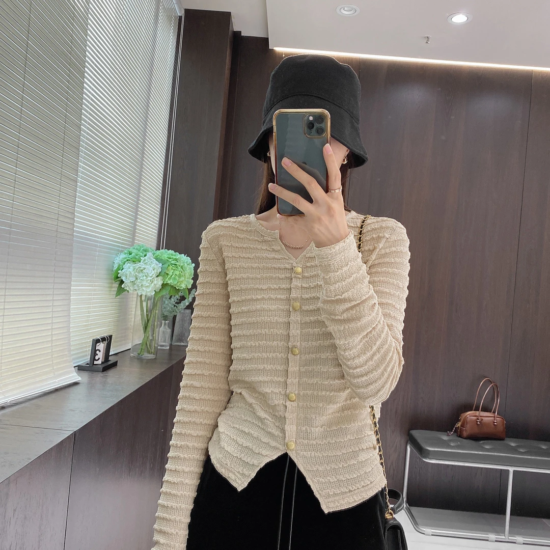 IMFLY金小金自制 雪纺衫DYW7539肌理感小衫女秋季长袖薄开衫上衣