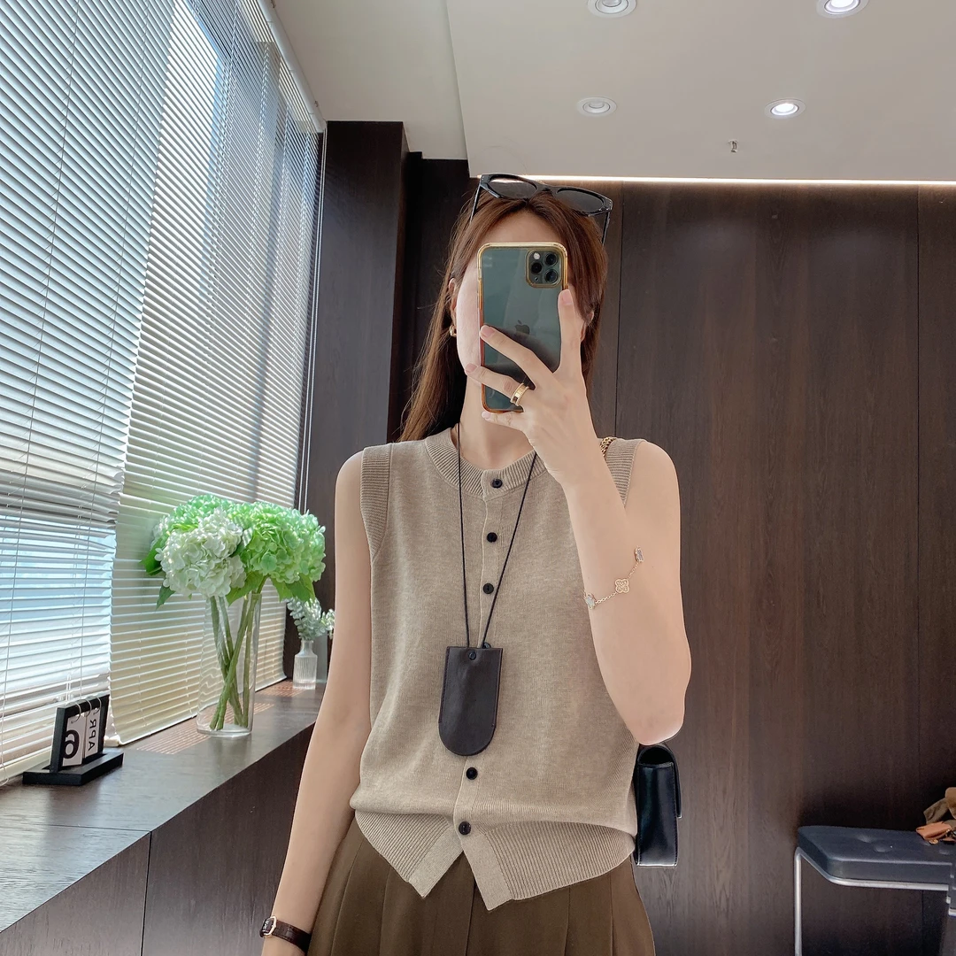 IMFLY金小金自制 针织衫DYW7265无袖马甲女秋季圆领单排扣短开衫