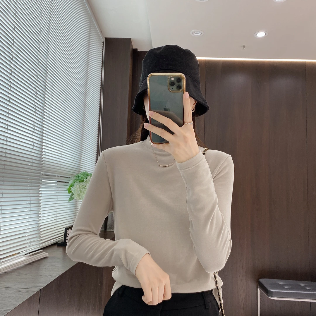 IMFLY金小金自制 莱赛尔T恤DYW7588半高领打底衫女秋冬季长袖内搭