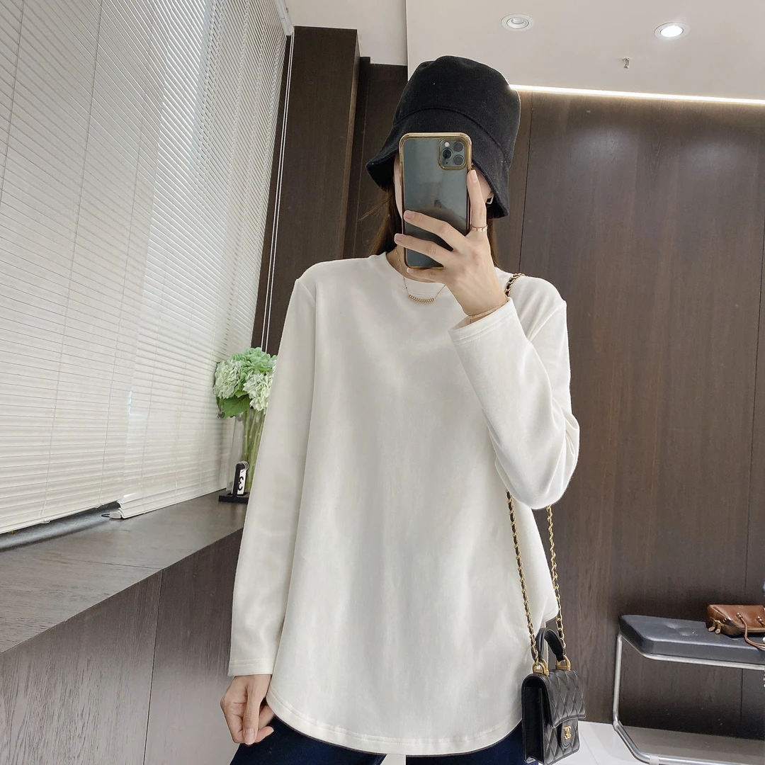 IMFLY金小金自制 T恤DYW7726白色长袖内搭女秋冬季宽松叠穿打底衫