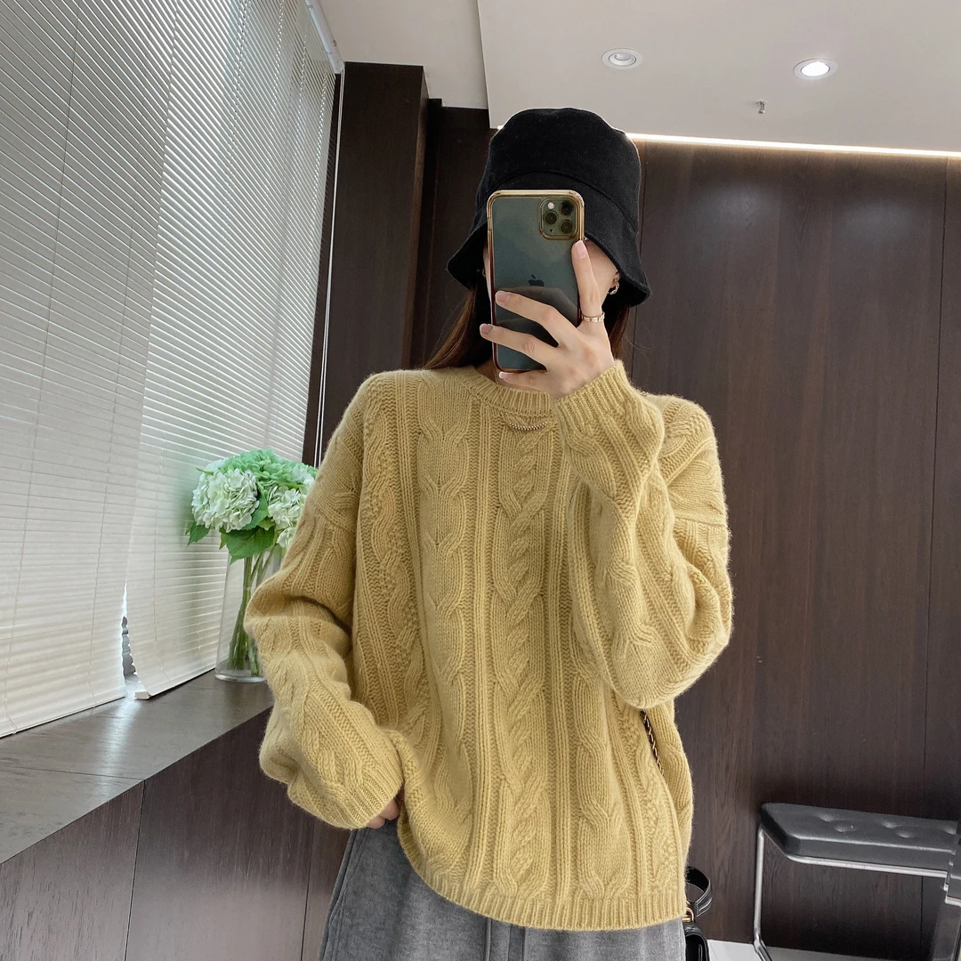 IMFLY金小金自制 绵羊毛衫DYW7879麻花编织毛衣女冬装时髦针织衫