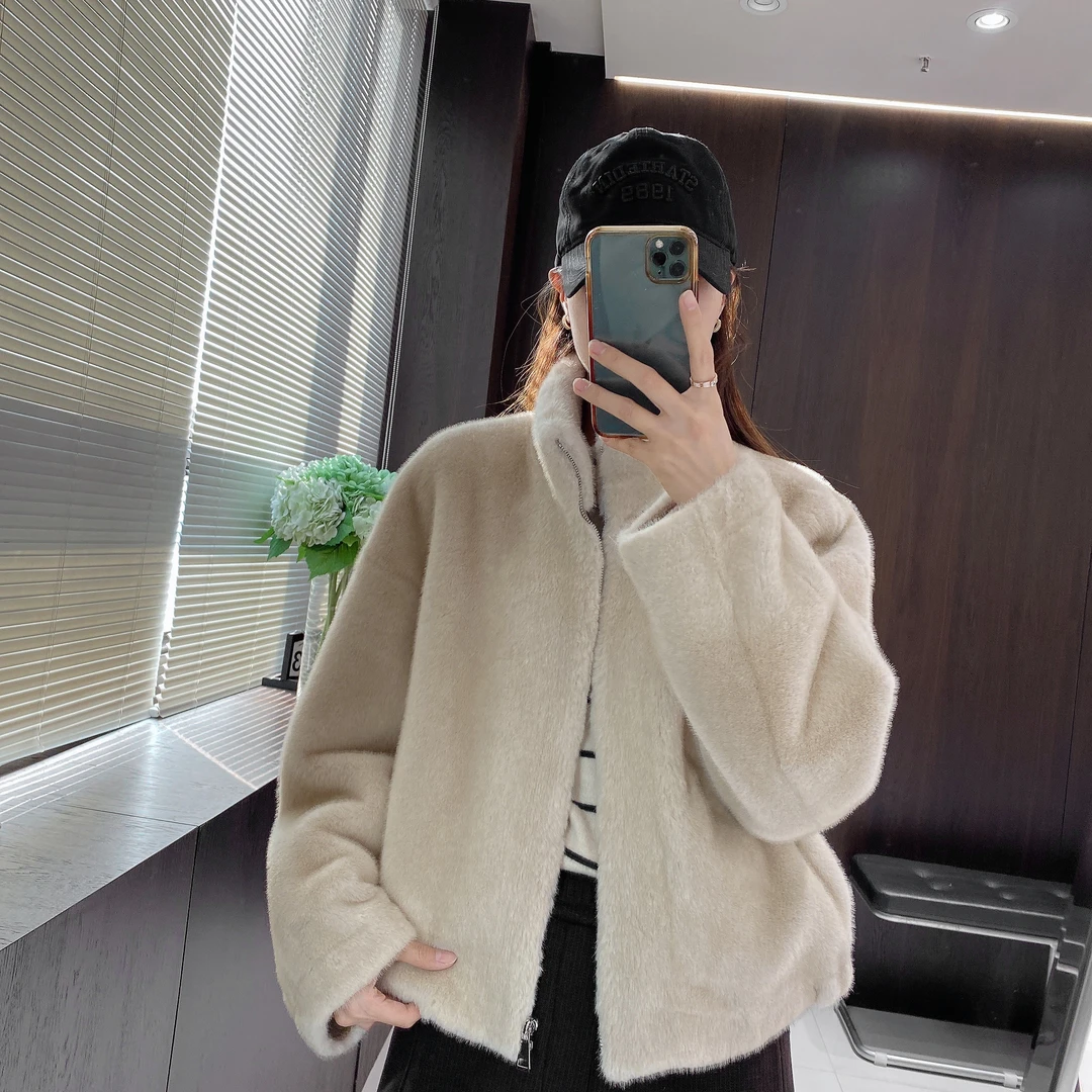 IMFLY金小金自制 毛毛外套DYW8127冬装上新立领时髦拉链开衫棉衣