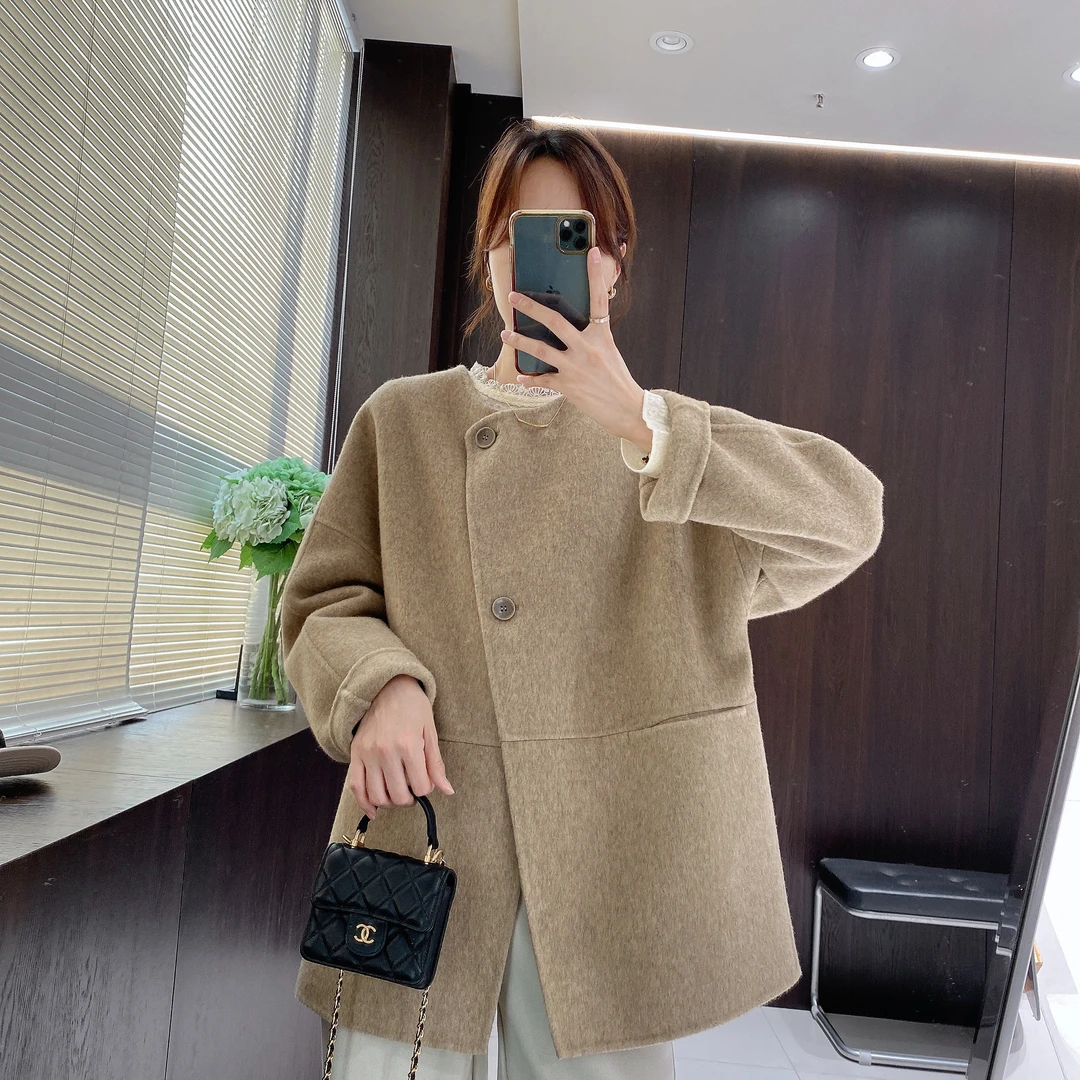 IMFLY金小金自制 绵羊毛外套DYW7999红人上新双面呢圆领毛呢上衣