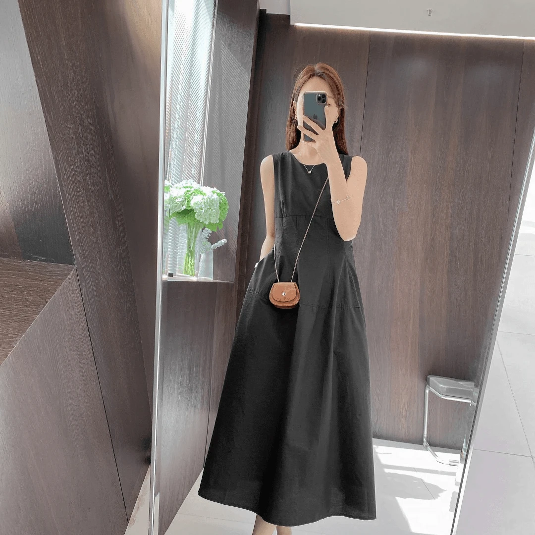 IMFLY金小金自制 连衣裙DYQ605背心裙女夏季宽松无袖过膝大摆裙